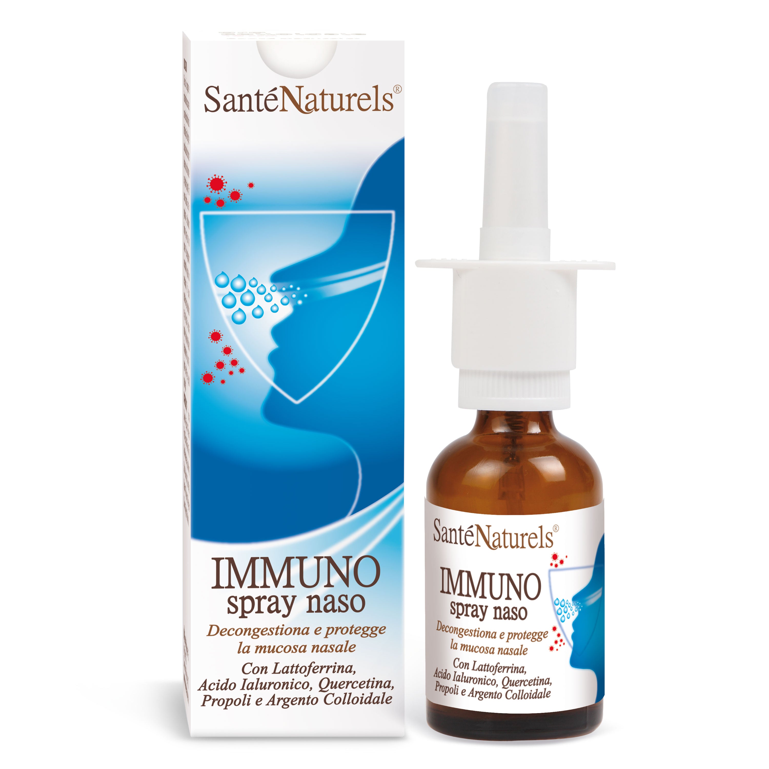 Immuno Spray Naso Naturale con Acido Ialuronico, Lattoferrina, Quercetina, Propoli e Argento Colloidale