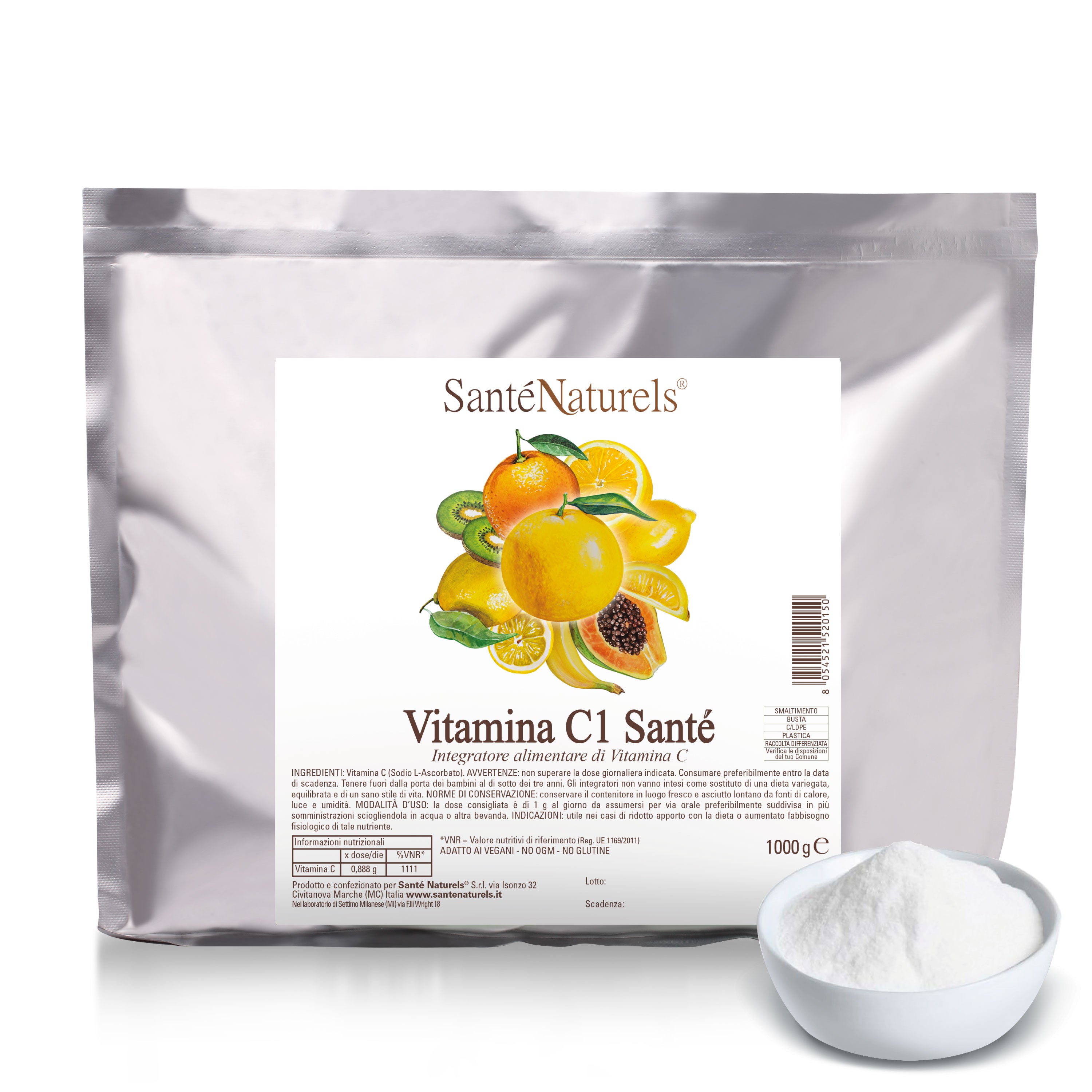 Vitamina C Ascorbato di Sodio Purissimo – Polvere Idrosolubile | 500 g o 1 kg