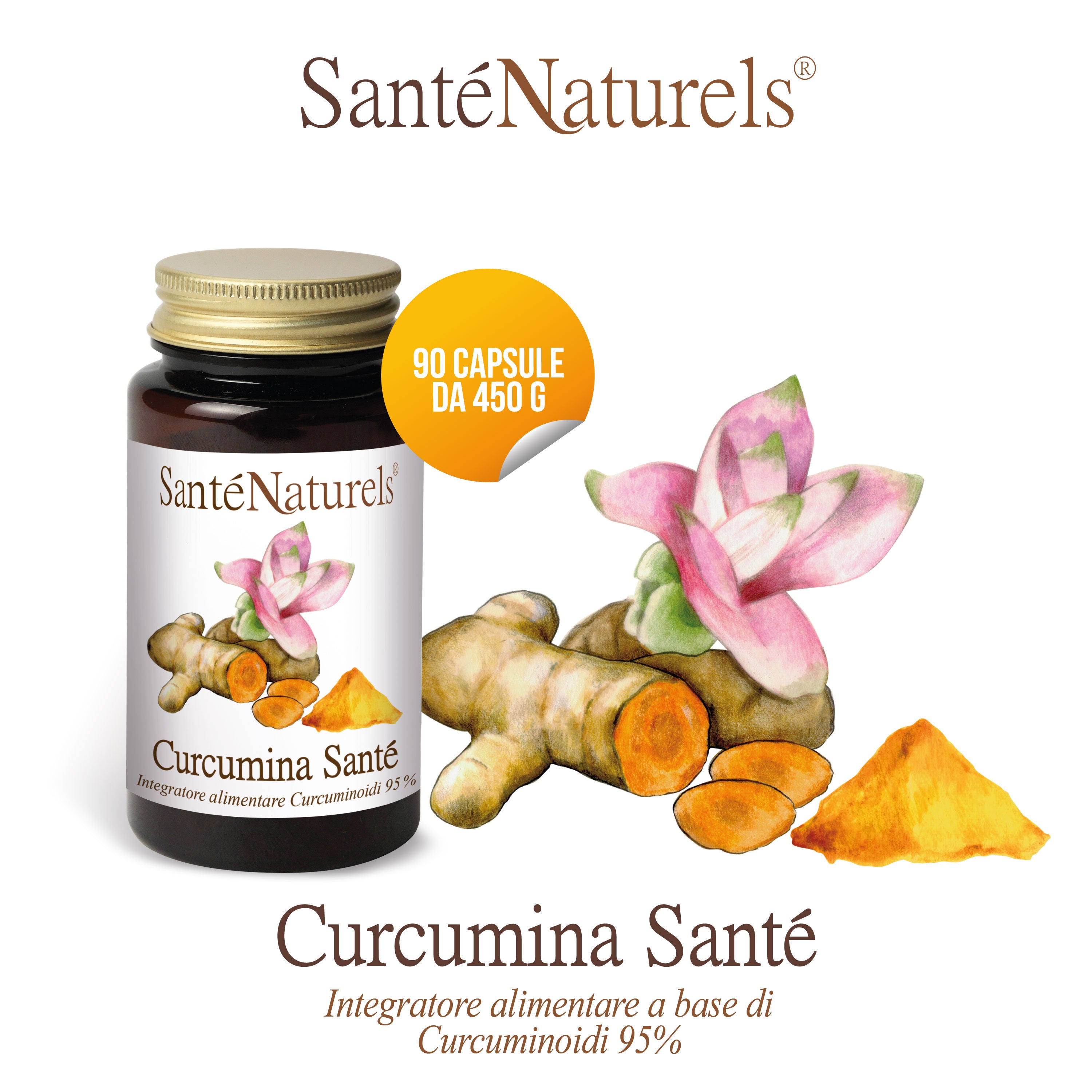 Santé Naturels Pura Curcumina - 90 cápsulas 450mg. Solo ingrediente activo