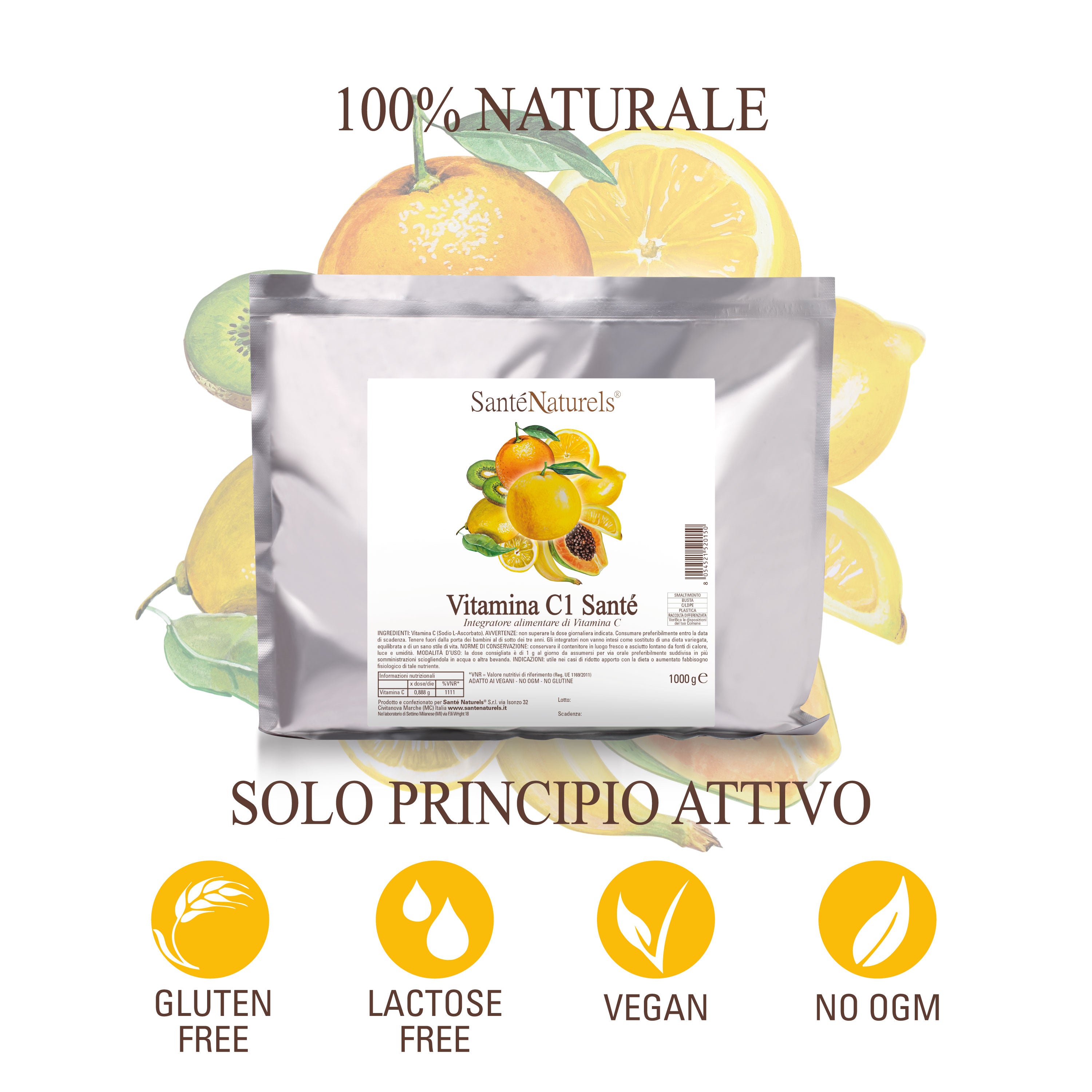 Vitamina C Ascorbato di Sodio Purissimo – Polvere Idrosolubile | 500 g o 1 kg
