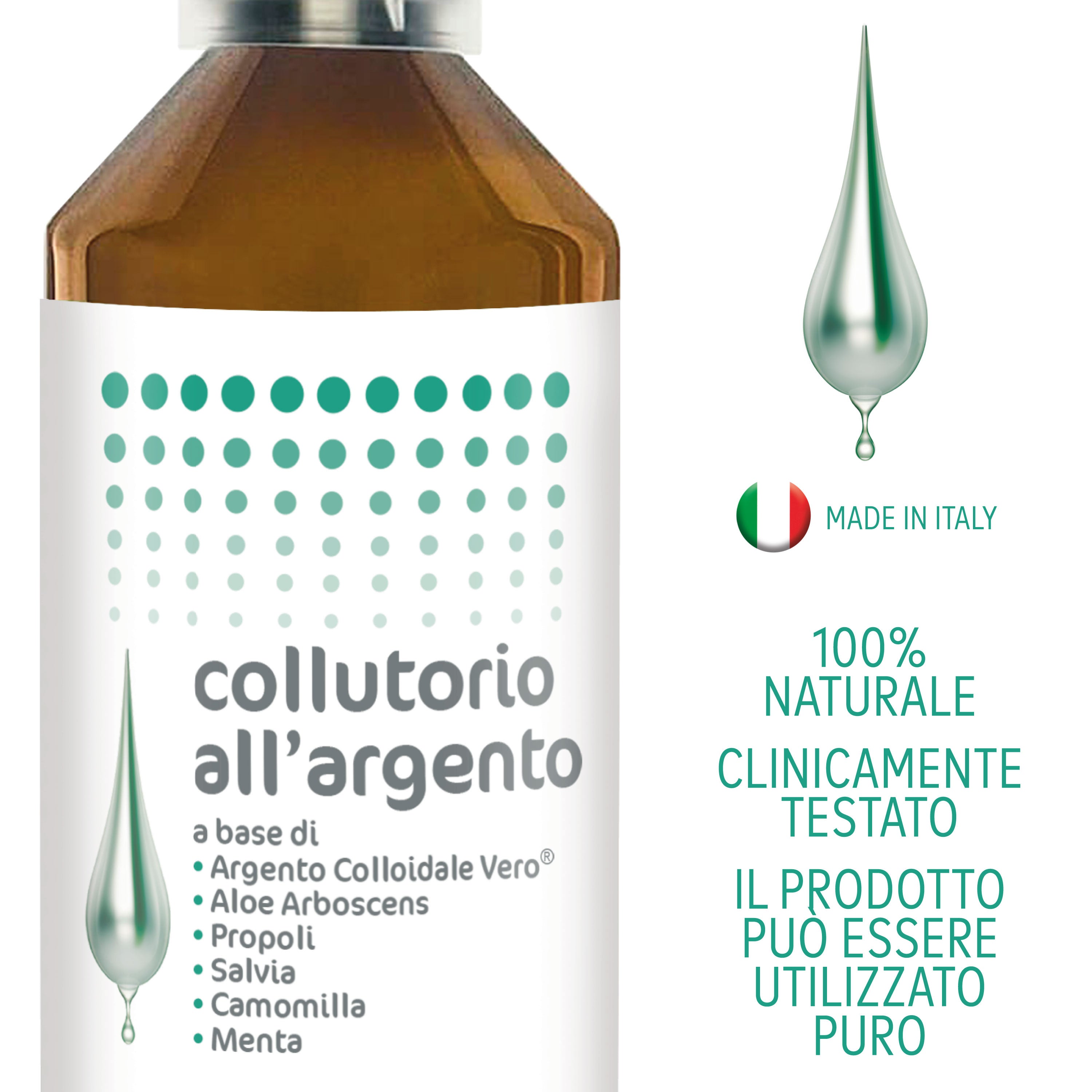 Collutorio con Argento Colloidale, AloeArborescens, Propoli, Camomilla, Malva, Menta 250 ml