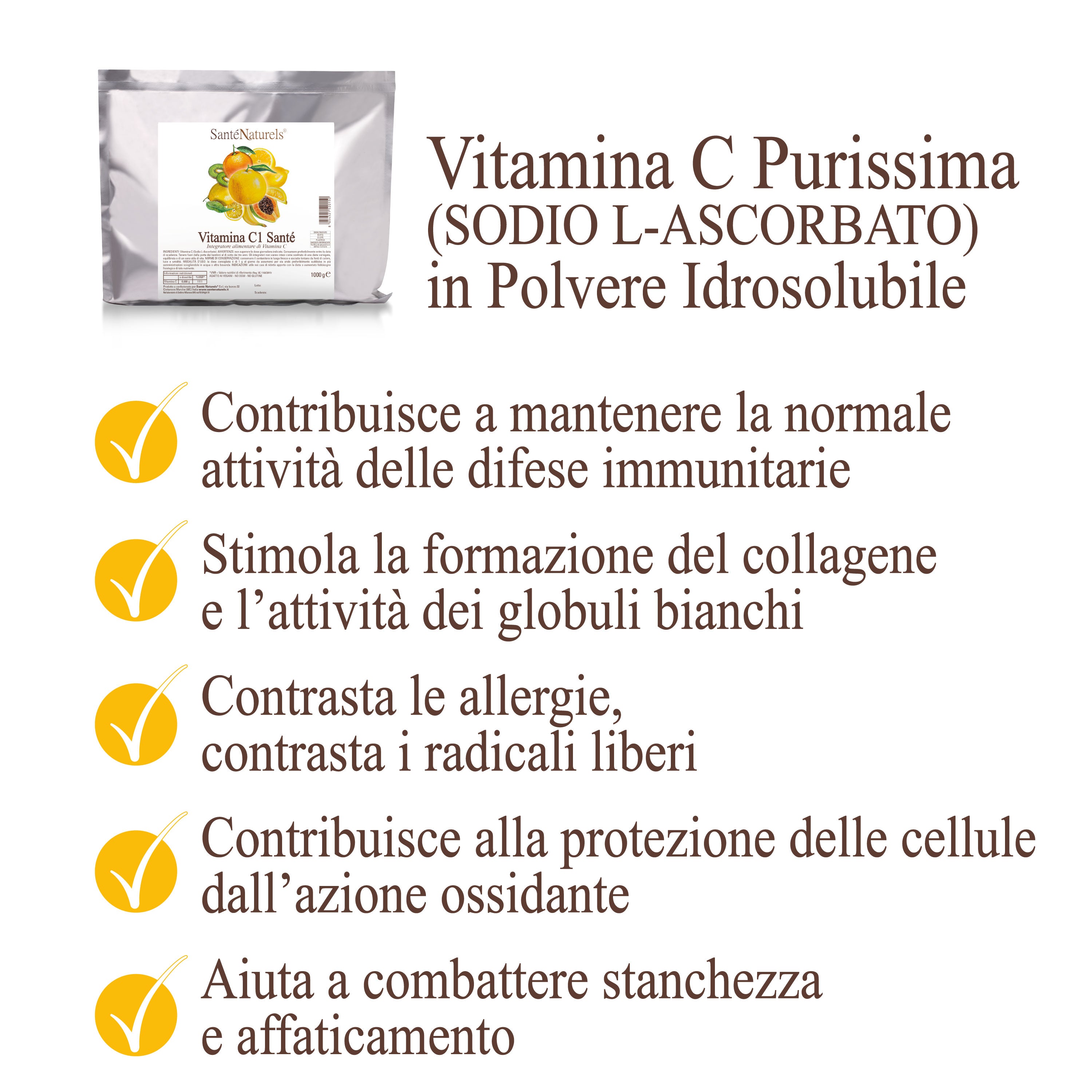 Vitamina C Ascorbato di Sodio Purissimo – Polvere Idrosolubile | 500 g o 1 kg