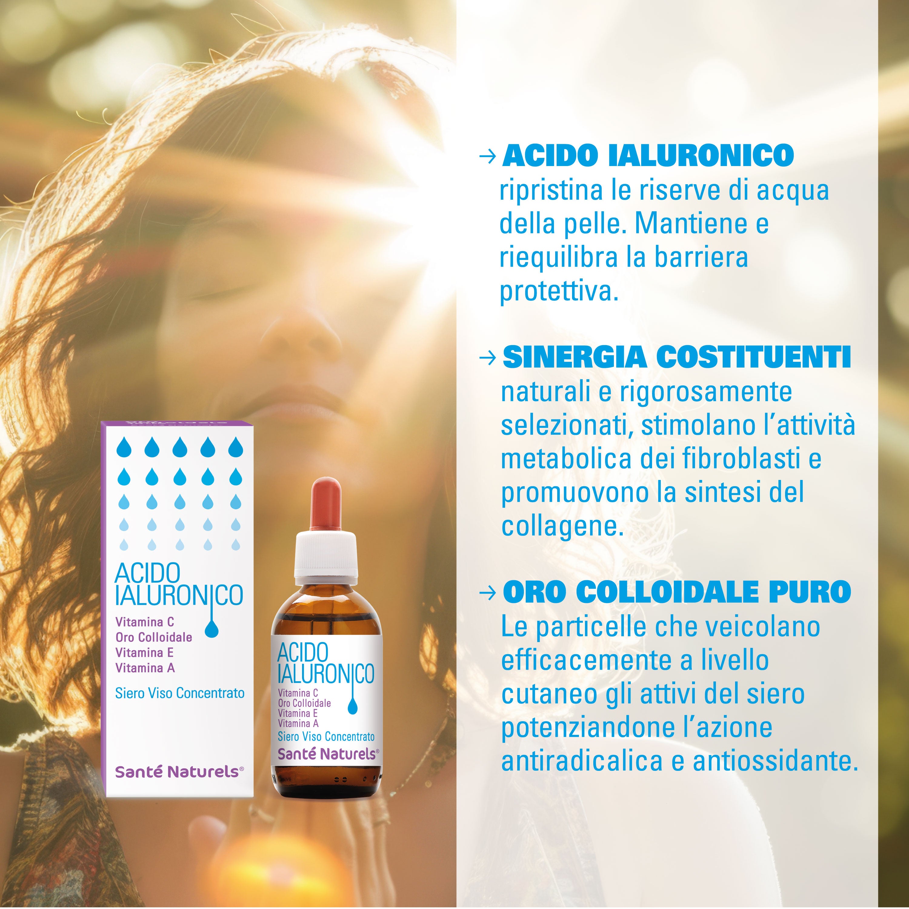 Ácido Hialurónico en Oro Coloidal con Vitamina C, E, A 30 ml