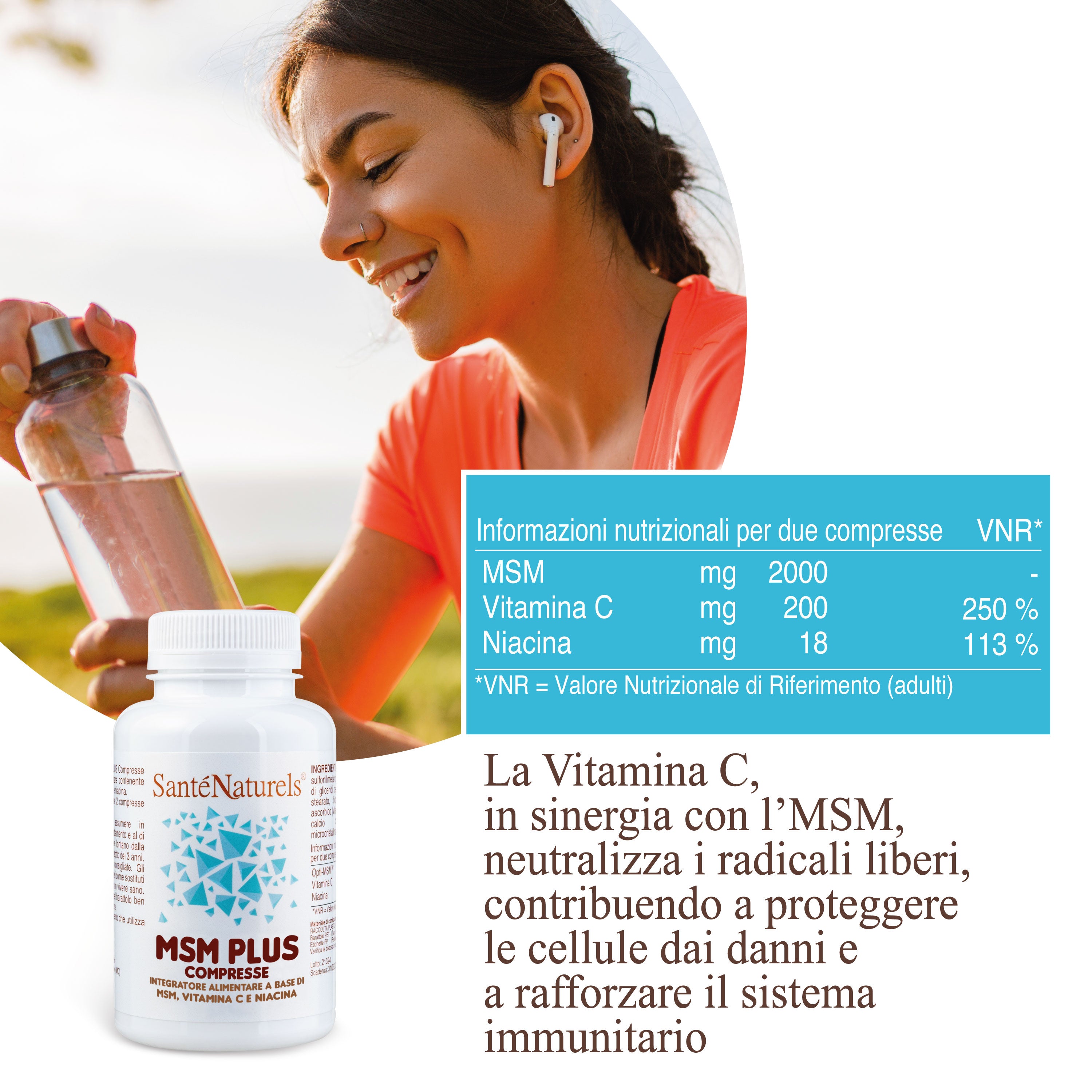 MSM Plus compresse ossa, capelli, unghie, dolori muscolari, ossa, artriti, artrosi