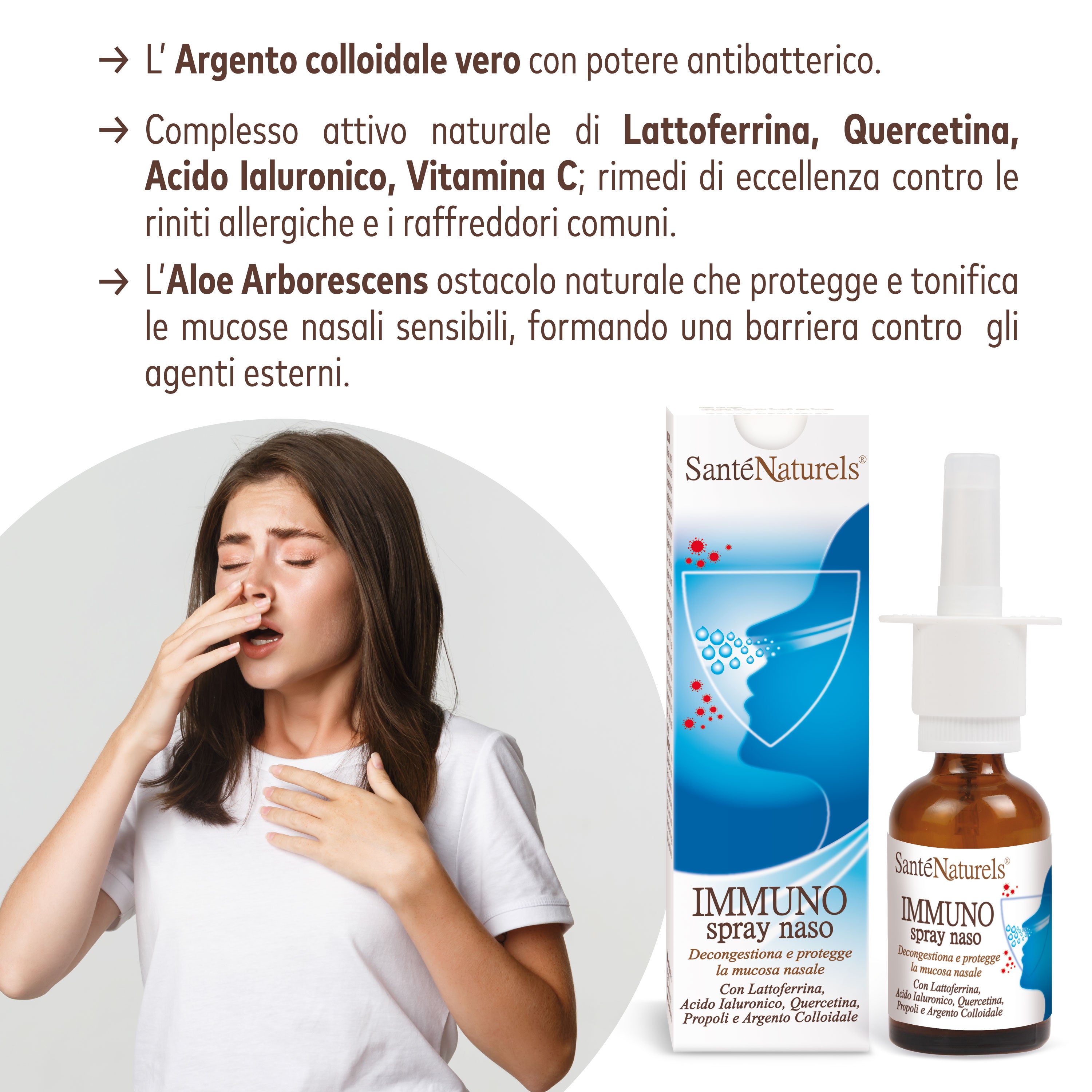 Immuno Spray Nose with Hyaluronic Acid, Lactoferrin, Quercetin, Propolis, Colloidal Silver, Aloe 30 ml