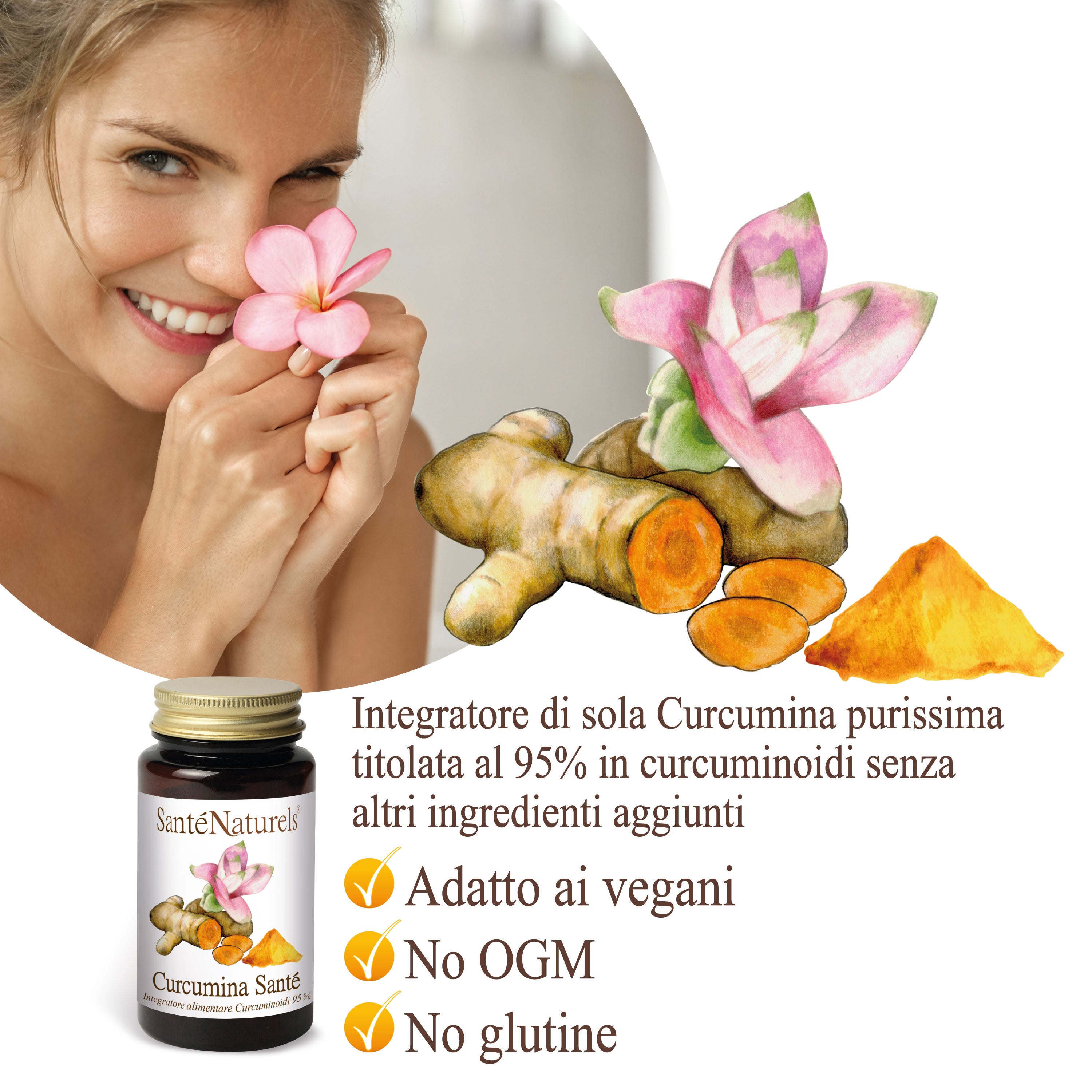 Santé Naturels Pura Curcumina - 90 cápsulas 450mg. Solo ingrediente activo