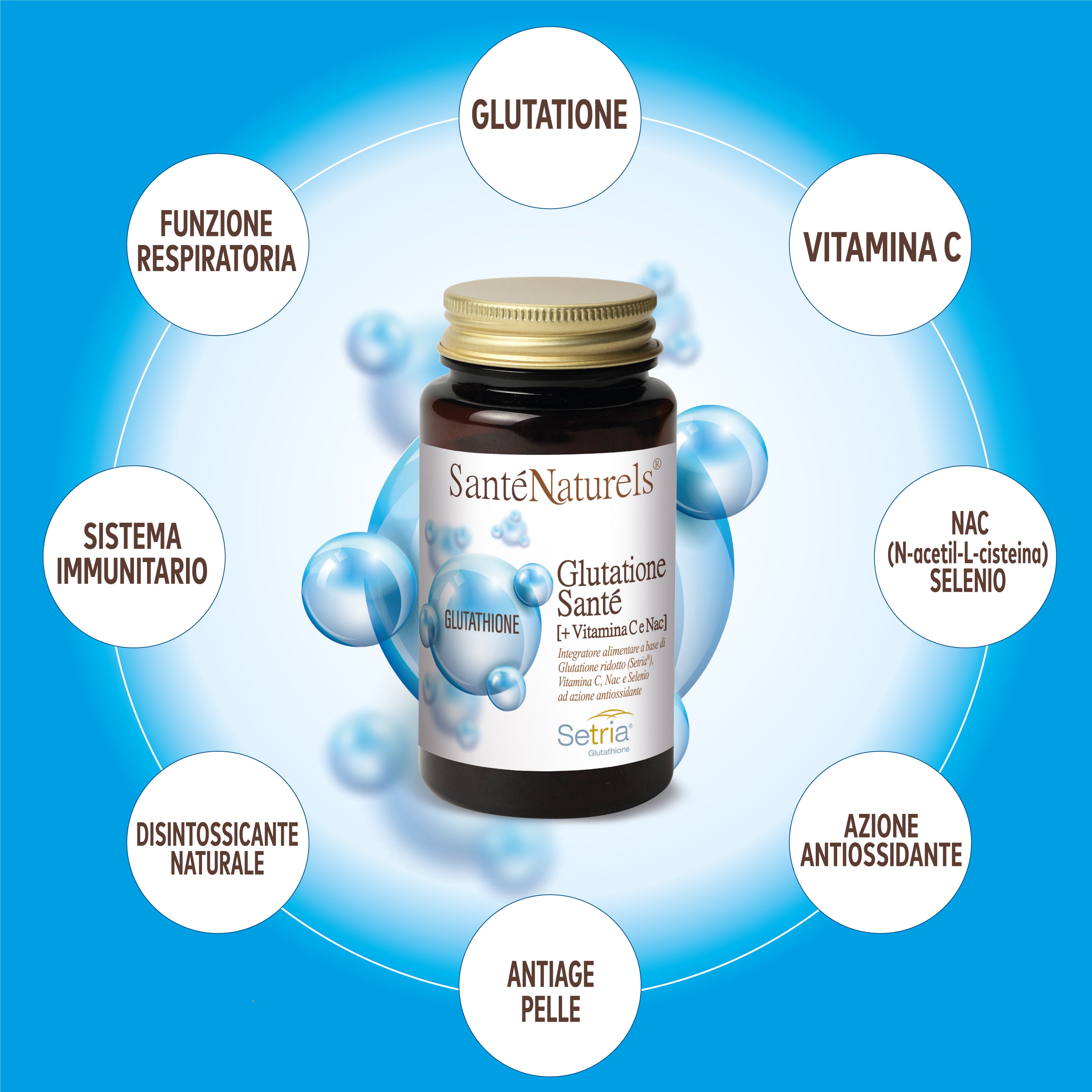 Glutatione Santé (Setria®) + Vitamina C e NAC – 60 Capsule da 450 mg