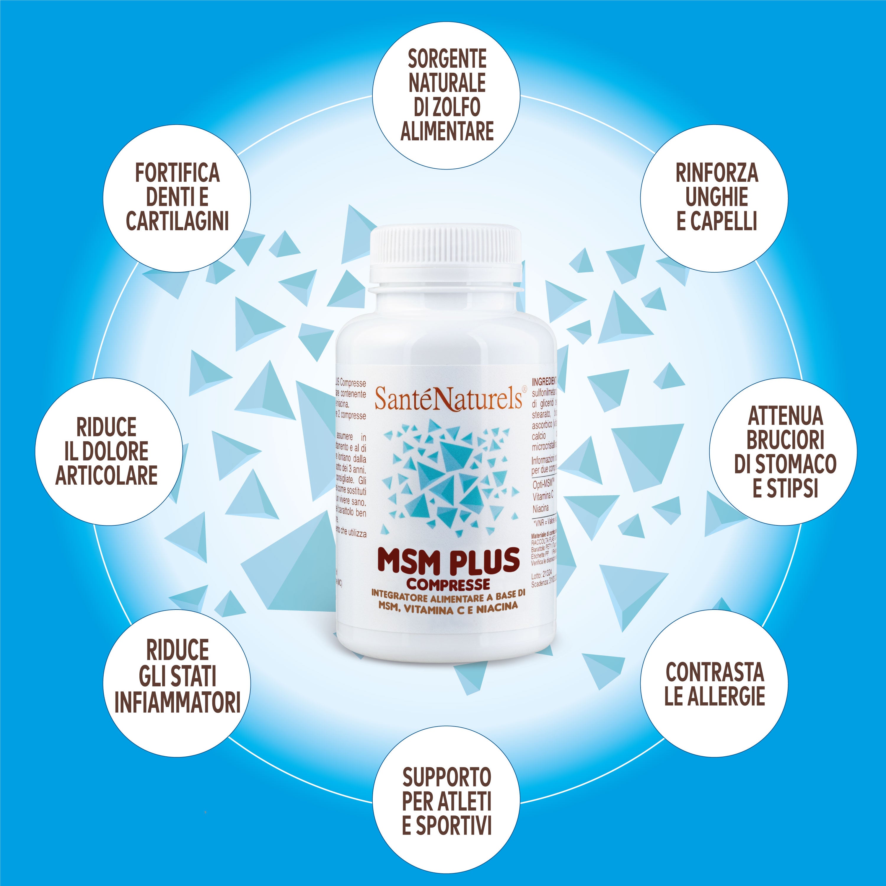 MSM Plus compresse ossa, capelli, unghie, dolori muscolari, ossa, artriti, artrosi