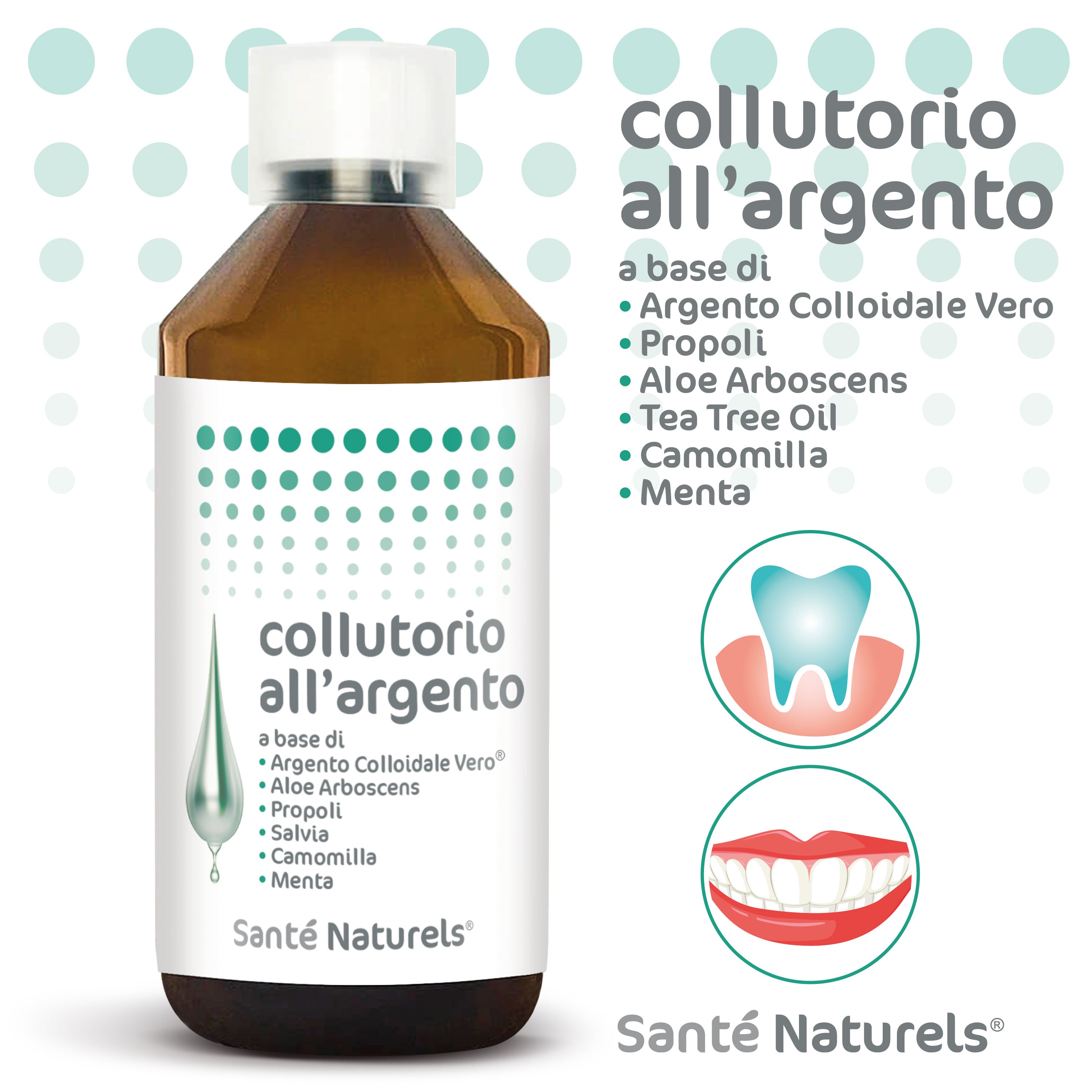 Collutorio con Argento Colloidale, AloeArborescens, Propoli, Camomilla, Malva, Menta 250 ml