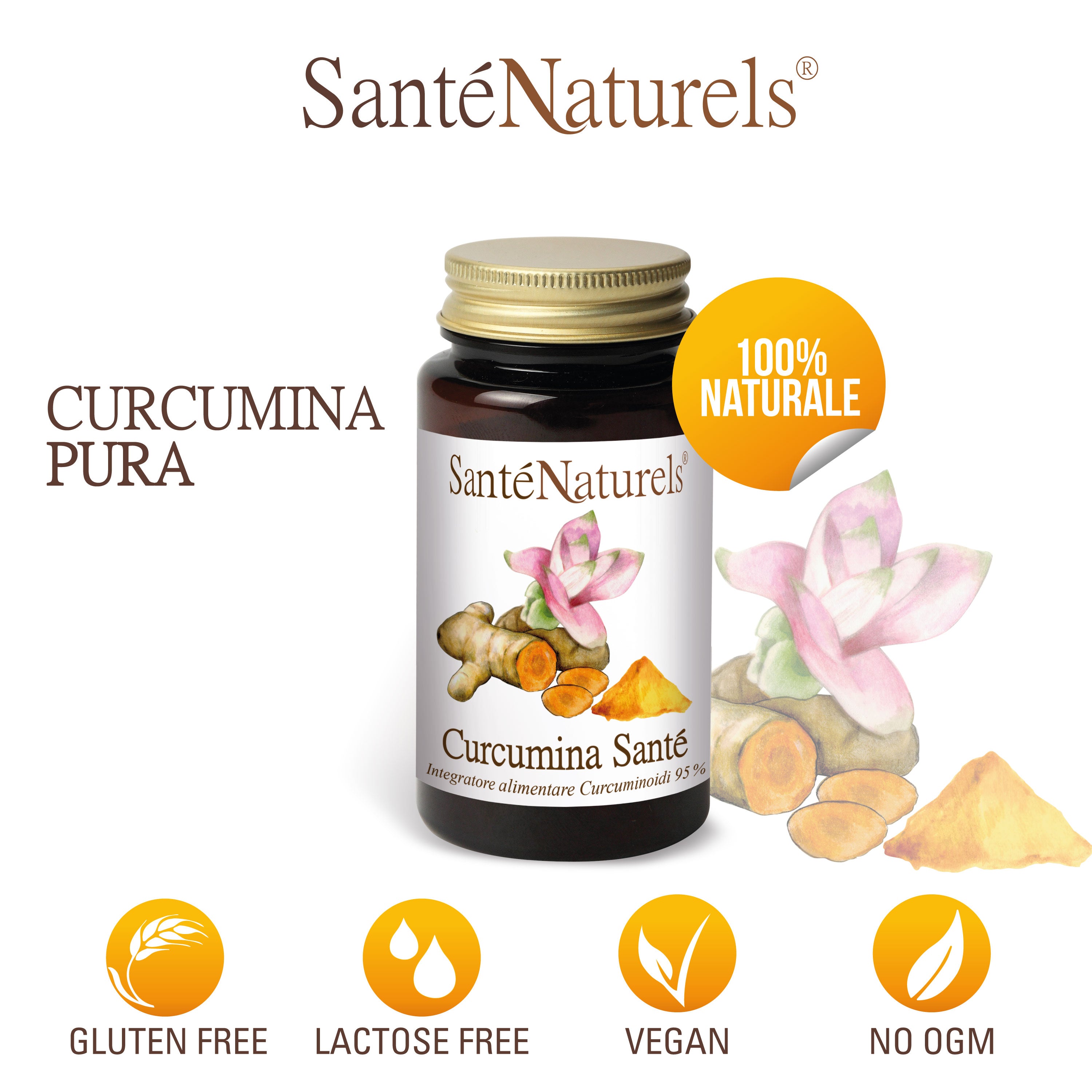 Santé Naturels Pura Curcumina - 90 cápsulas 450mg. Solo ingrediente activo