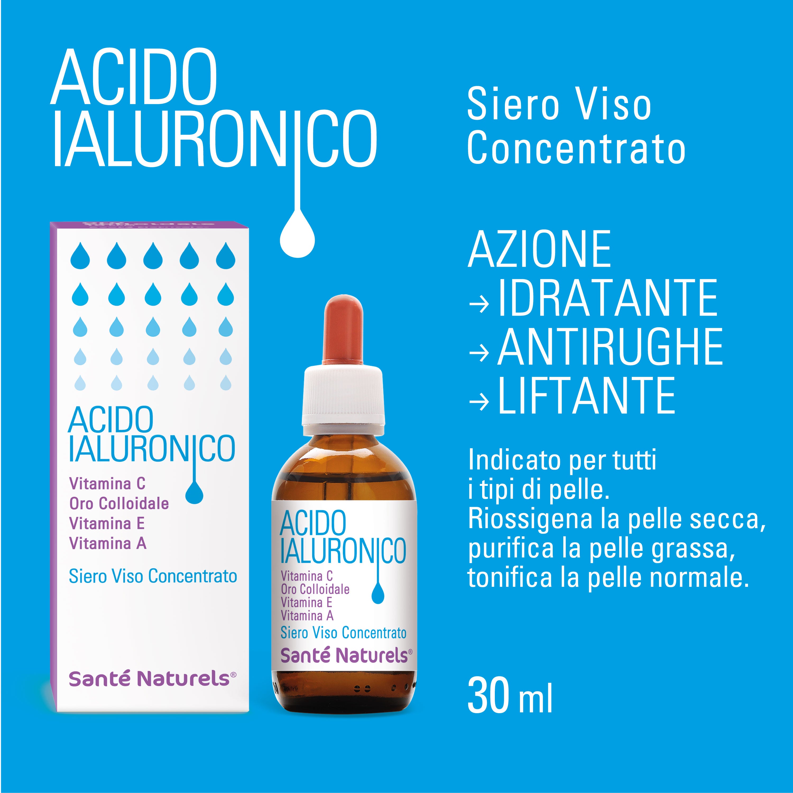 Ácido Hialurónico en Oro Coloidal con Vitamina C, E, A 30 ml 