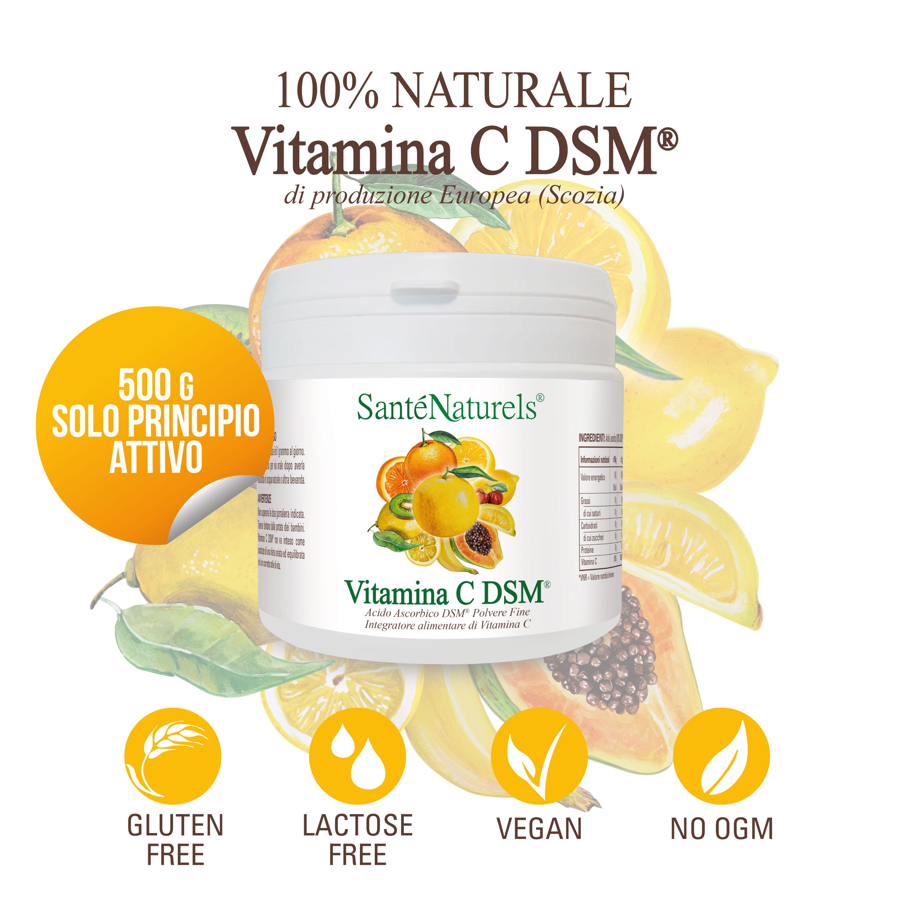 Vitamina C DSM® Polvere Produzione Europea – Acido Ascorbico (250 g / 500 g)