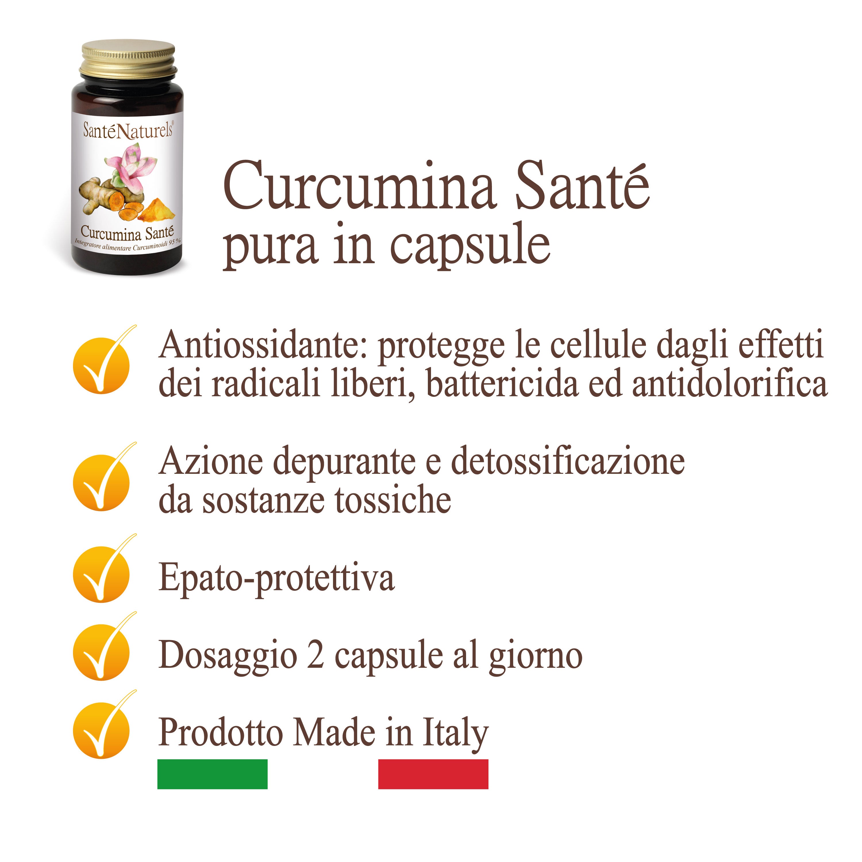 Santé Naturels Pura Curcumina - 90 cápsulas 450mg. Solo ingrediente activo