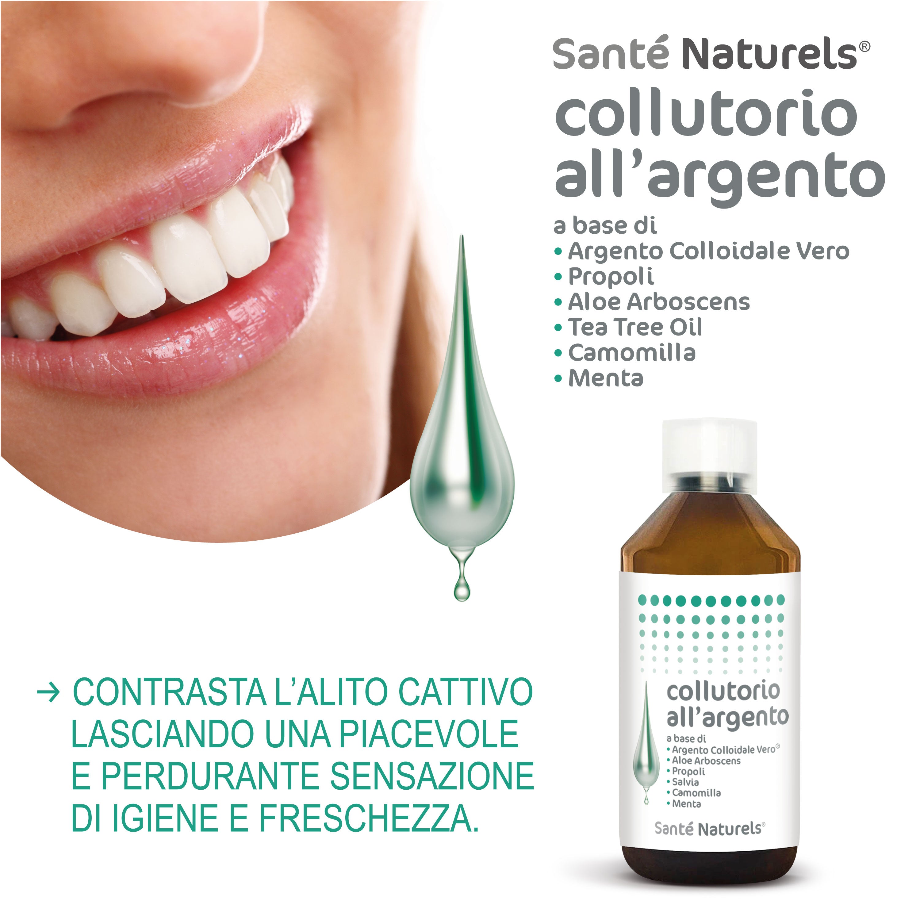 Collutorio con Argento Colloidale, AloeArborescens, Propoli, Camomilla, Malva, Menta 250 ml