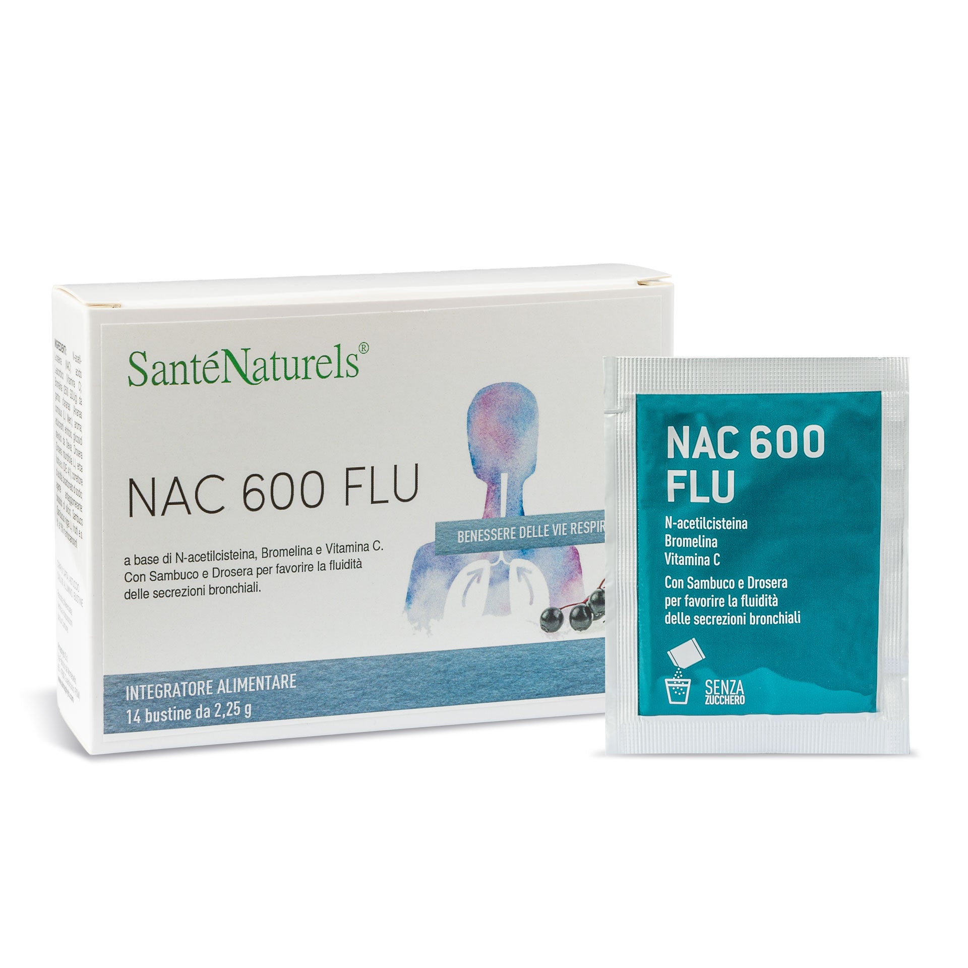 NAC 600 Flu 14 Bustine – NAC, Bromelina, Sambuco e Vitamina C per il Benessere delle Vie Respiratorie